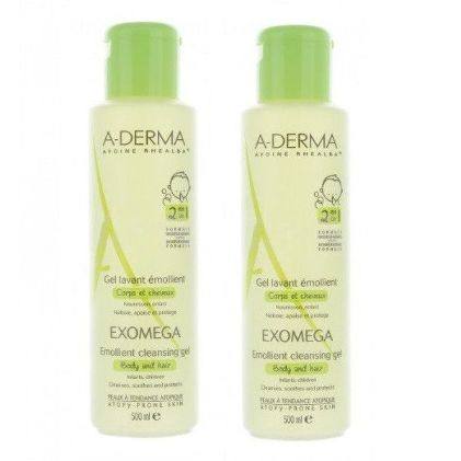 A-Derma Exomega Control Gel Lavante Emoliente 2 em 1 Corpo e Cabelo 500ml